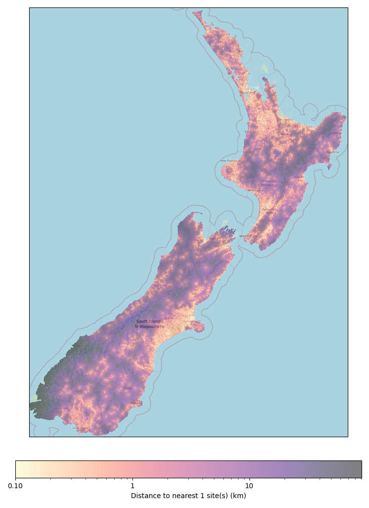 Distance to the nearest groundwater monitoring site