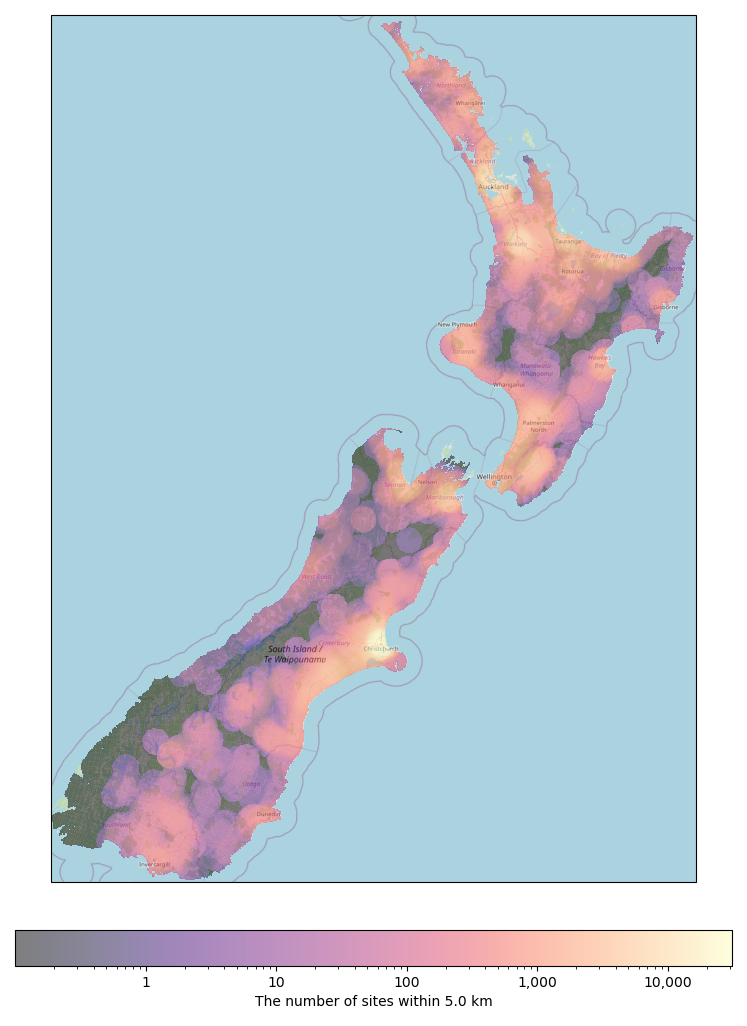 Number of monitoring sites within 5 km